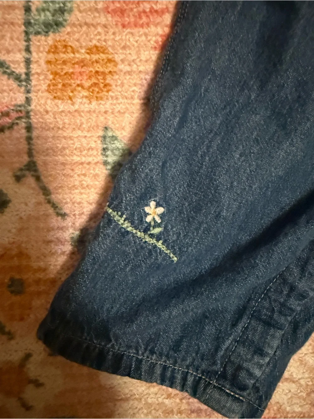 Vintage OshKosh B'gosh Navy Denim Overalls with Tiny Floral Embroidery